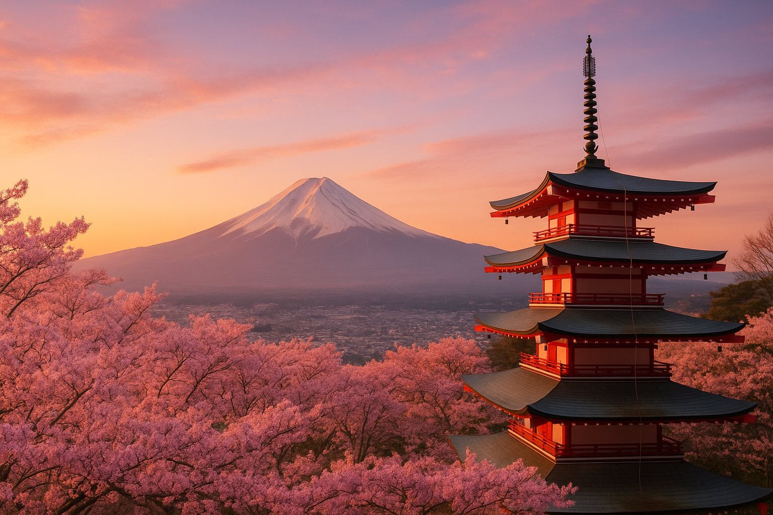 panoramic photograph of Mount Fuji at sunrise